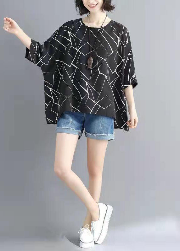 French Black Letter O-neck Loose Spring Shirts