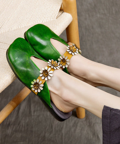 New Style Green Cowhide Leather Flats Slide Sandals