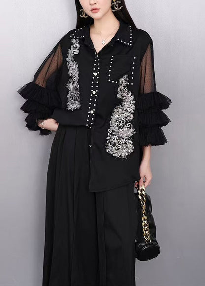 Black Embroidered Rhinestone Shirt Bracelet Sleeve