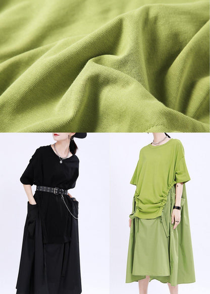Comfy Black Patchwork Pockets Summer Cotton Dress