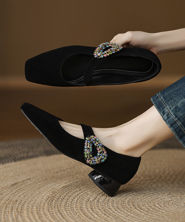 Purple Zircon Buckle Strap Splicing Suede Chunky Shoes