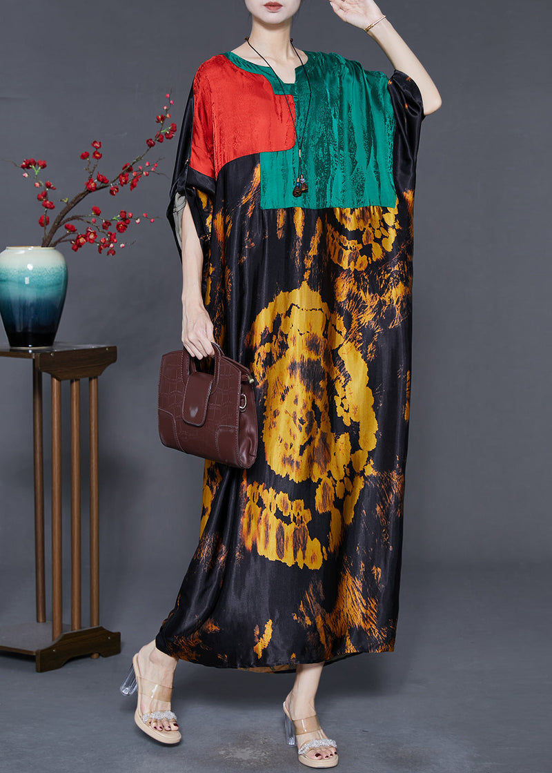 Original Design Colorblock Oversized Print Silk Dress Summer