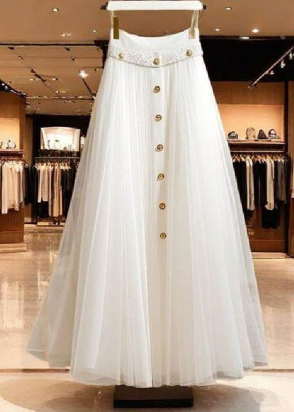 White High Waist Wrinkled Patchwork Tulle Skirt Fall