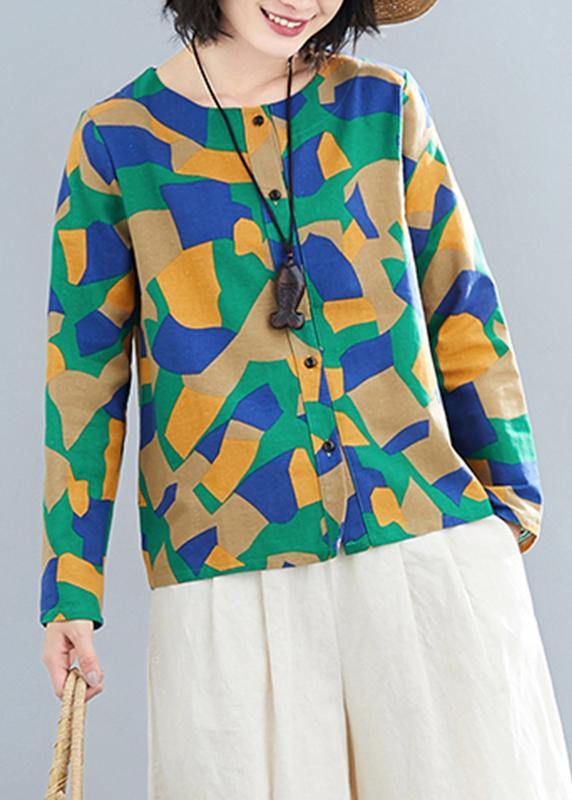 Diy Green Geometric Clothes for O Neck Button Down Clothing Tops