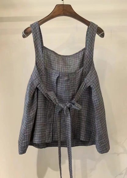 Back Tie Waist Linen Vest Summer