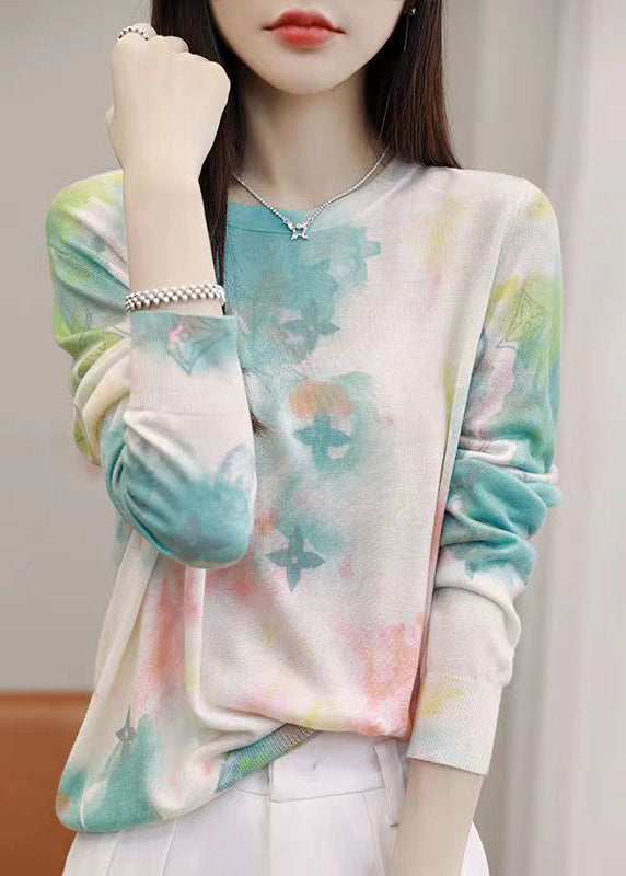 Green O Neck Print Silk Cotton T Shirt Spring