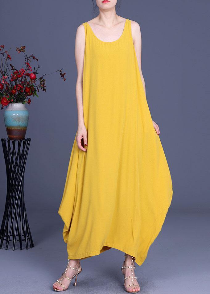 Red O-neck Asymmetrical Design Summer Silk Dresses Sleeveless