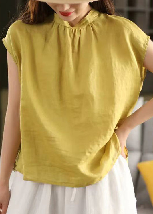 Handmade Yellow Wear on Both Sides Linen Blouse Top Summer