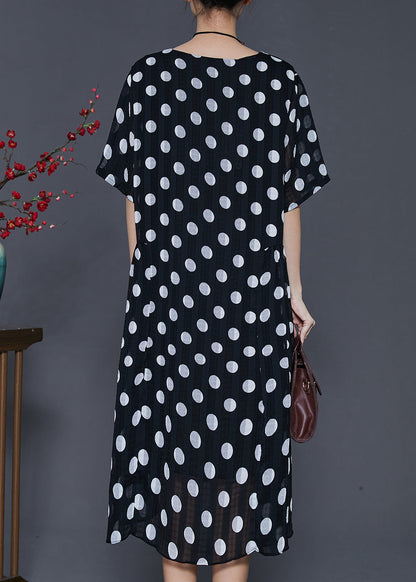 White Round Dot Oversized Chiffon Holiday Dress Summer