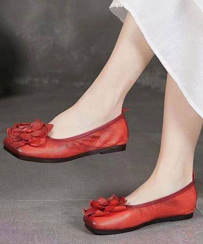 Handmade Sheepskin Red Flat Feet Shoes Splicing