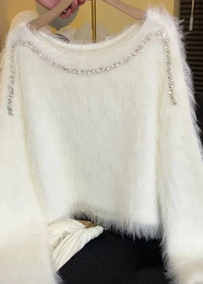 White Zircon Cozy Knit Short Sweater Spring