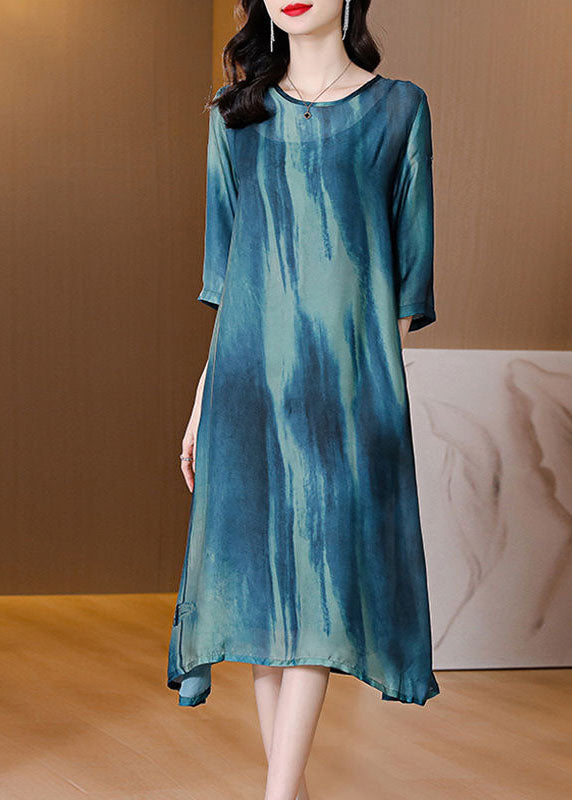 Blue Oversized Tie Dye Silk a Line Dress Summer