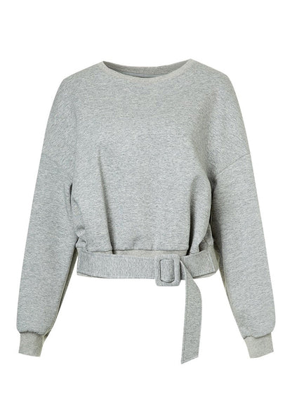Grey Patchwork Sashes Sweatshirt Lantern Sleeve