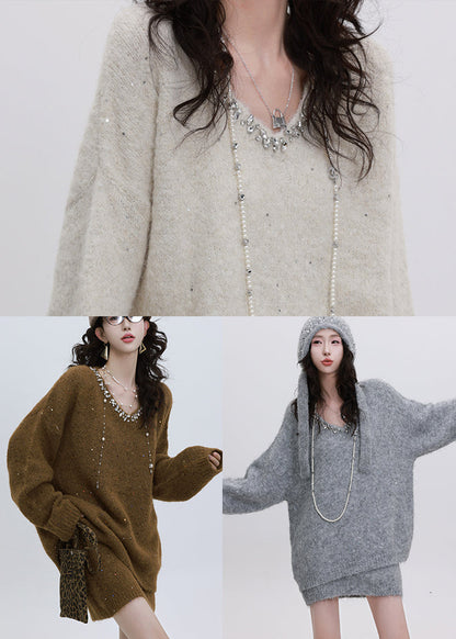 Grey Cozy Knit Two Piece Set Clothing Sequins Winter