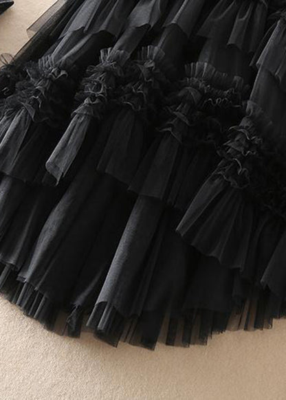 Khaki Asymmetrical Design Tulle Tiered Fall Skirt