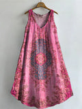 Women's Ethnic Totem Floral Art Print V-neck Pocket Cotton Dress
