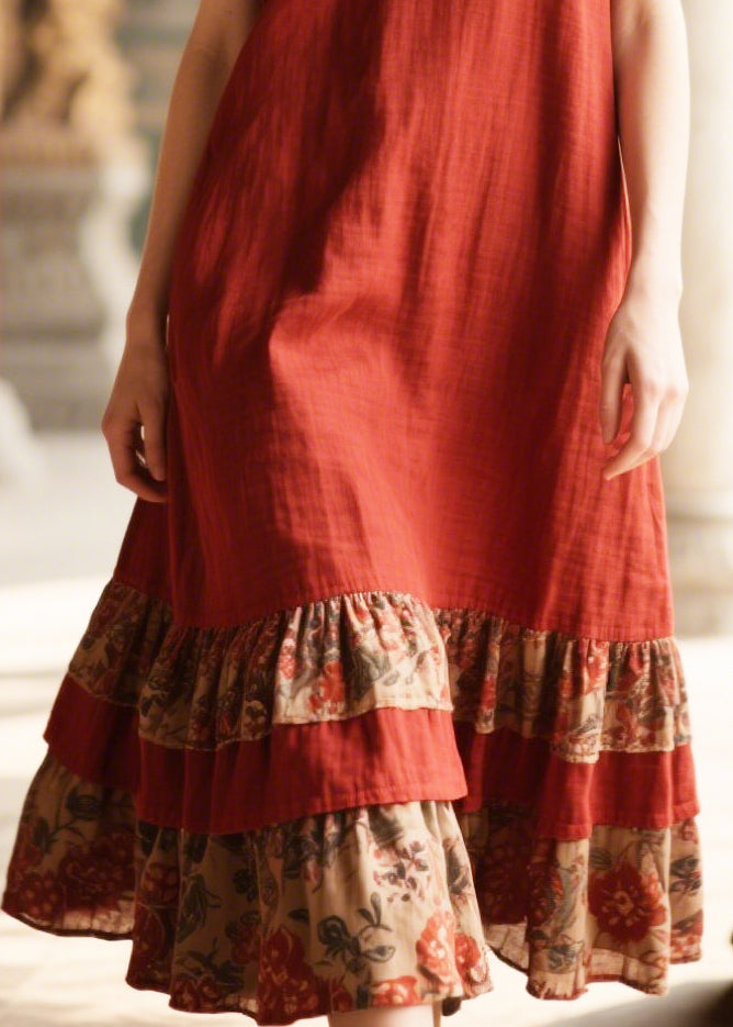 Red Oversized Patchwork Cotton Dress Summer