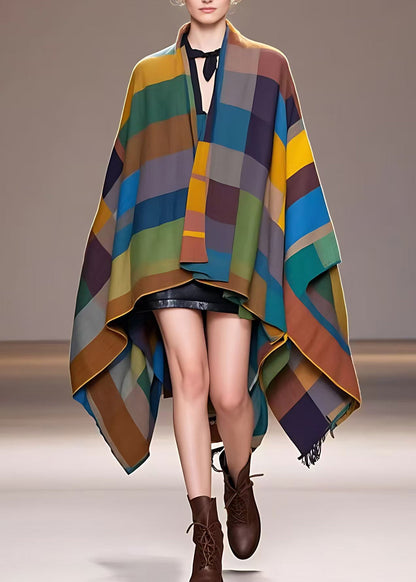 Multi V Neck Plaid Low High Design Woolen Jackets Fall