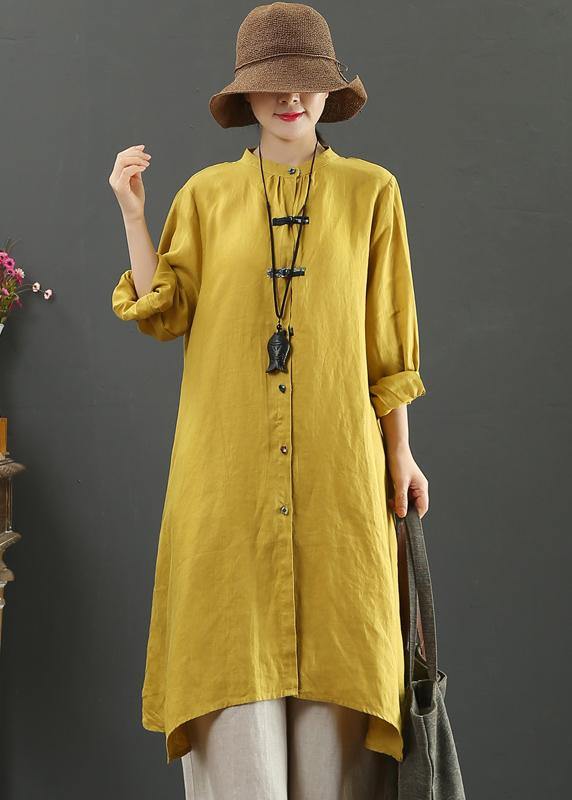 Art Yellow Blouses for Stand Collar Asymmetric Spring Top