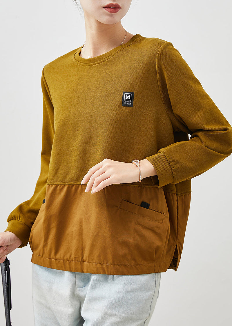 Yellow Oversized Patchwork Cotton Sweatshirt Spring