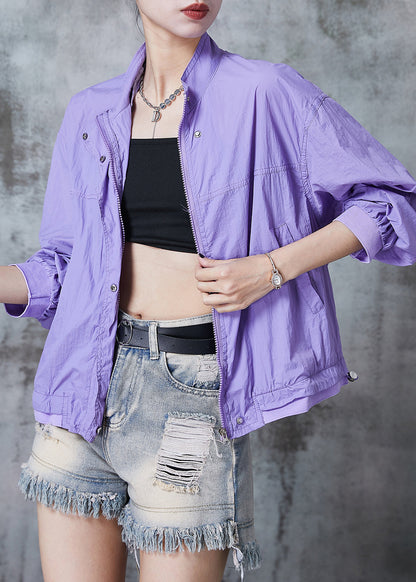 Classy Purple Zip Up Spandex Upf 50+ Jackets Summer