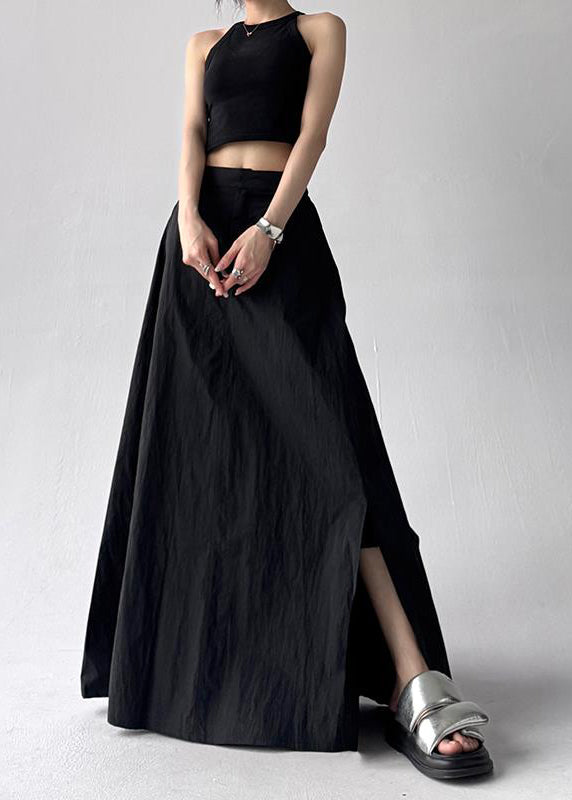 Grey Exra Large Hem Side Open a Line Skirt Summer