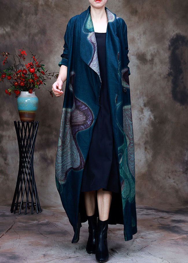 Light Green Peter Pan Collar Print Woolen Trench Coats Spring