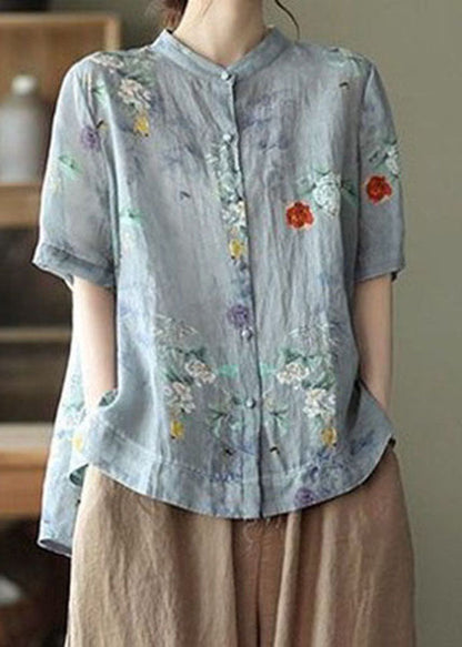 Pink Geometry Print Cotton Shirts Low High Design Short Sleeve