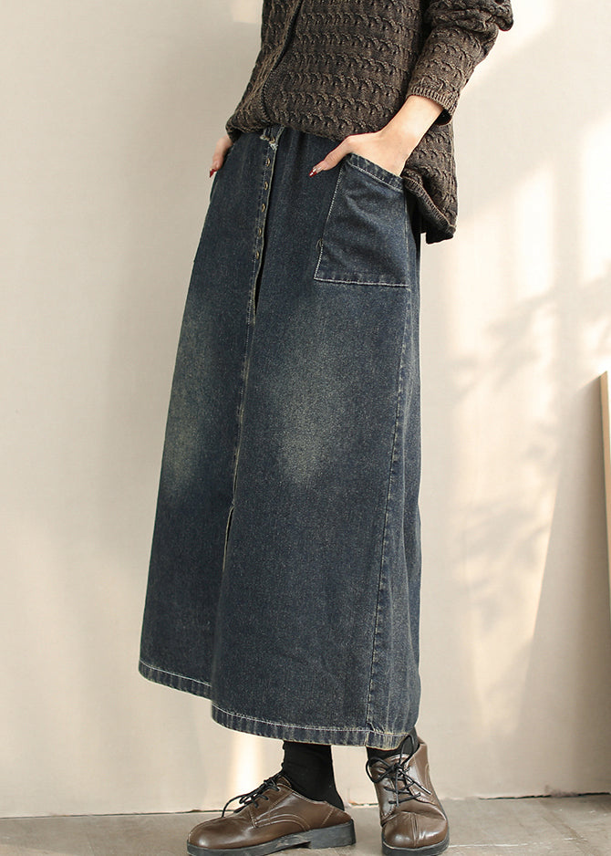 Blue Side Open Denim a Line Skirts Spring