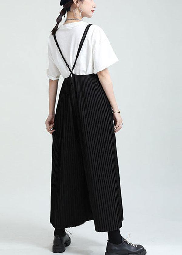 Black High Waist Wrinkled Wide Leg Summer Jumpsuit