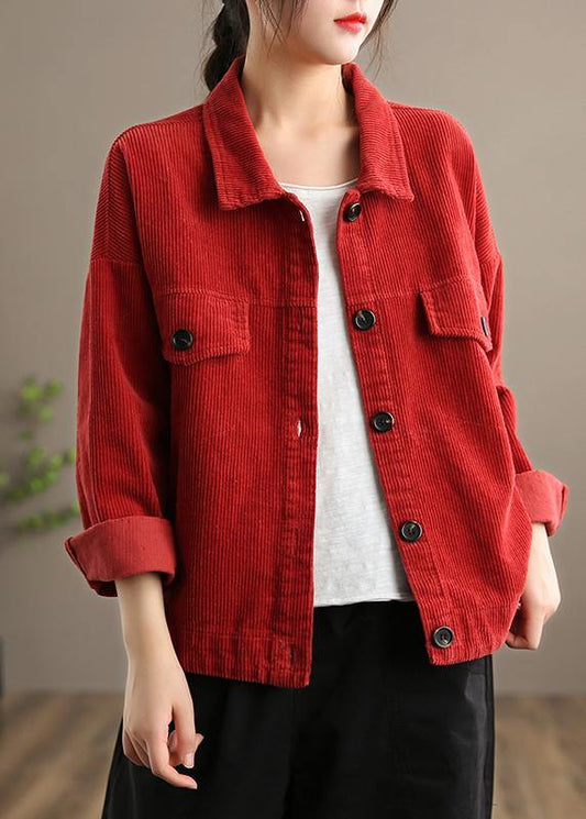 Loose Lapel Button Down Fine Coats Red Short Jackets Fall