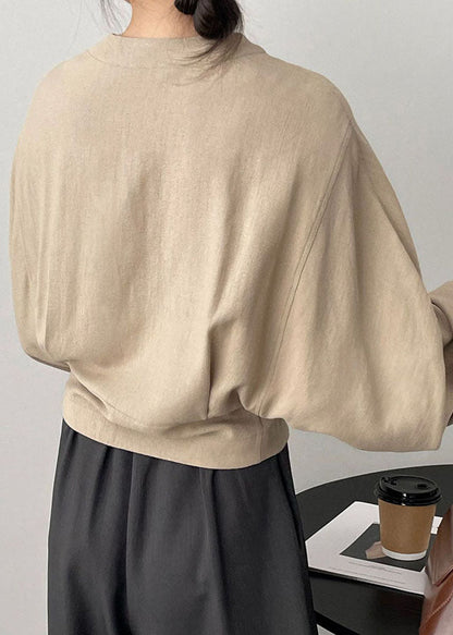 Apricot V Neck Asymmetrical Cozy Top Long Sleeve Spring