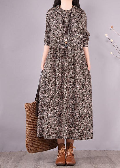 Organic O Neck Pockets Spring Tunics Shape Black Print Long Dress