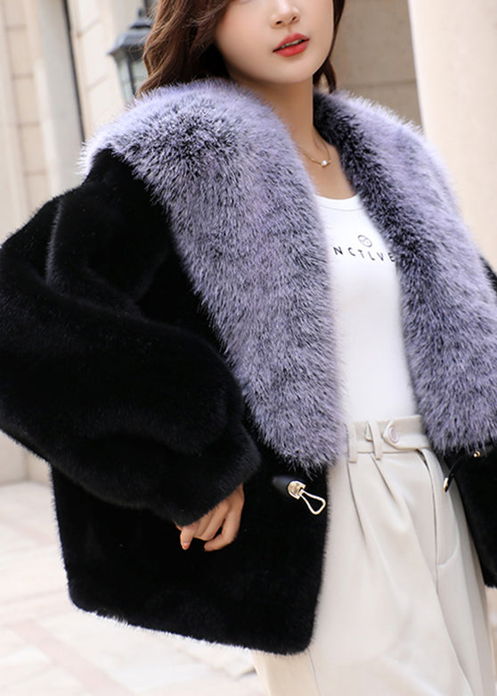 Black Fur Collar Thick Mink Hair Coat Winter