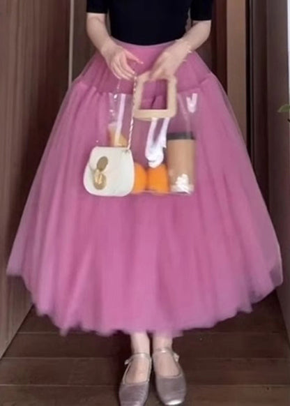 New Pink Wrinkled Tulle Skirt Summer