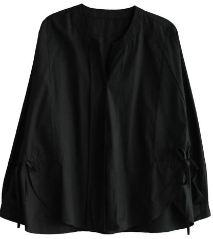 Natural Button Down Black V Neck Tops