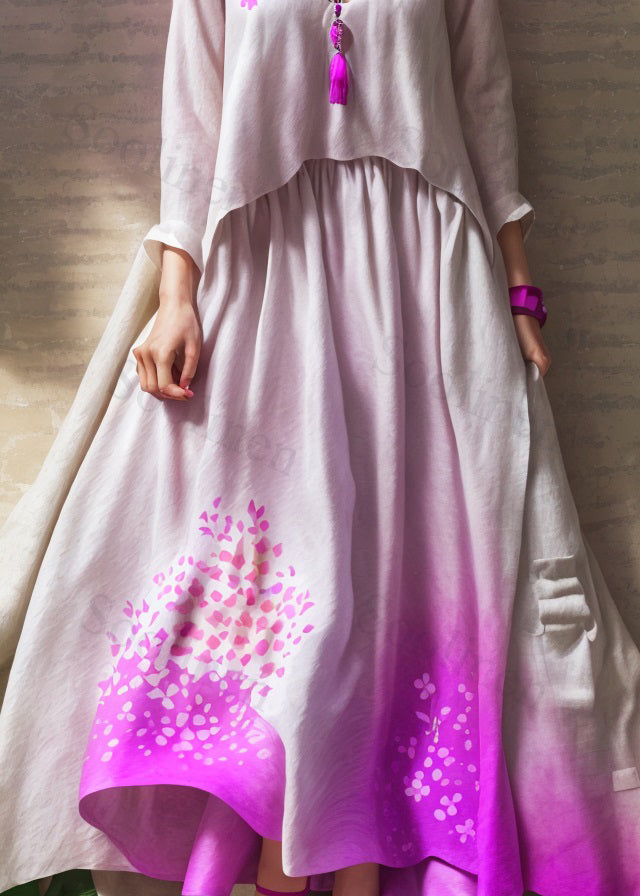 Boutique Gradient Color V Neck Wrinkled Silk Long Dress Summer