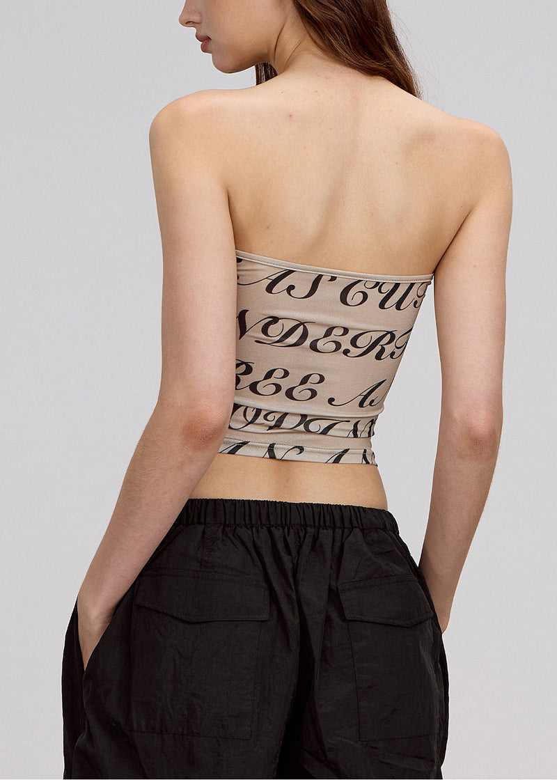 Khaki Print Hollow Out Cotton Strapless Top Summer