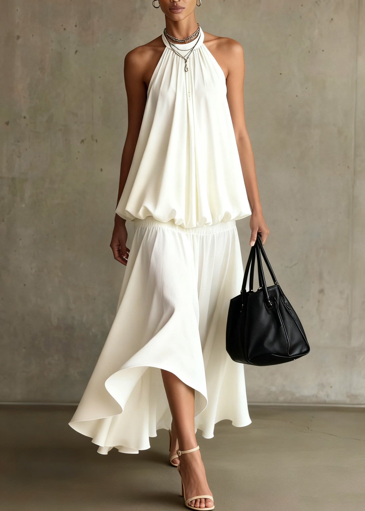 White Wrinkled Tops and Skirts Two Pieces Set Summer