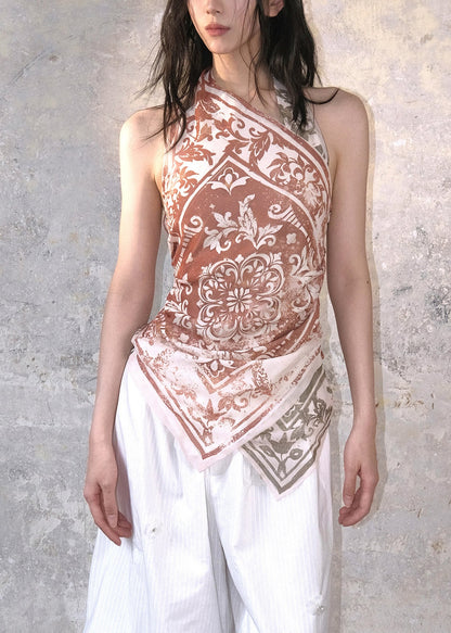Colorblock Print Cotton Halter Tops Summer
