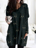 Cute Cat Face Pattern Patch Pocket Comfy Tunic elevenforest
