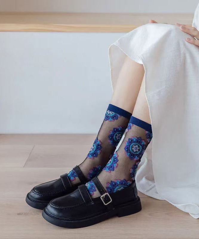 Jacquard Sheer Mesh Mid Calf Socks