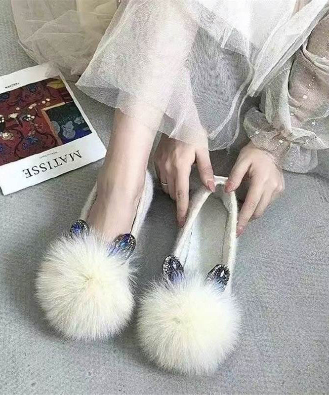 White Fuzzy Fur Splicing Penny Loafers