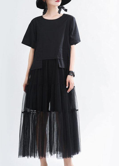 Unique Black O-neck Patchwork Tulle Summer Party Dress