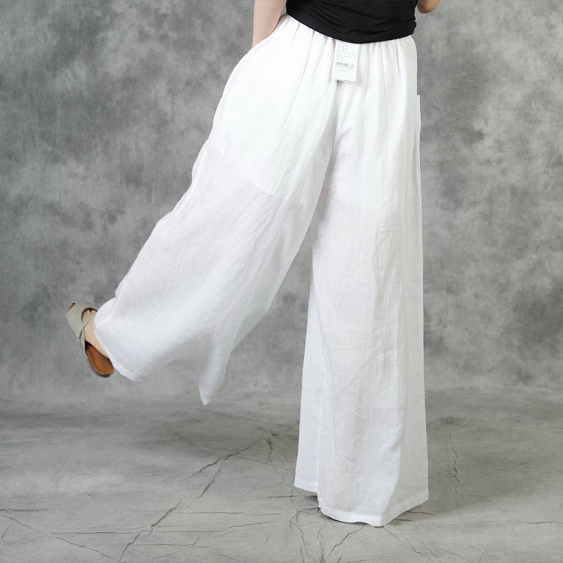 White Pockets Tie Waist Fall Wide Leg Pants