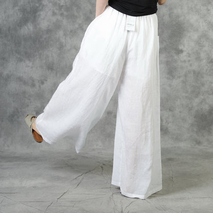 White Pockets Tie Waist Fall Wide Leg Pants