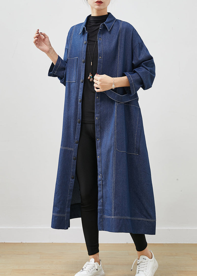 Navy Oversized Pockets Denim Coat Spring