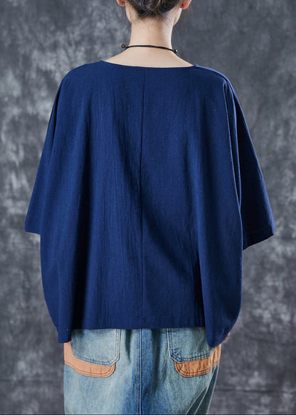 Navy Asymmetrical Patchwork Linen Tank Summer
