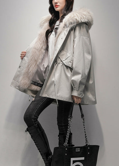 New Khaki Fur Collar the Rabbit Wool Lined Parka Jacket for Winter