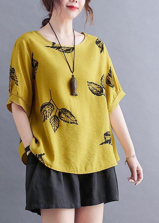 Yellow Half Sleeve Shirt Tops Summer Cotton Linen